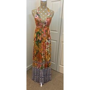 Revolve Agua Bendita Ashley Seed Maxi Dress Large NWT Women’s Fruit Halter Vaca